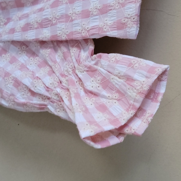 Lulus Patio Cutie Embroidered Pink Gingham Tie Front Top & Mini Skirt Set XS - Picture 13 of 16